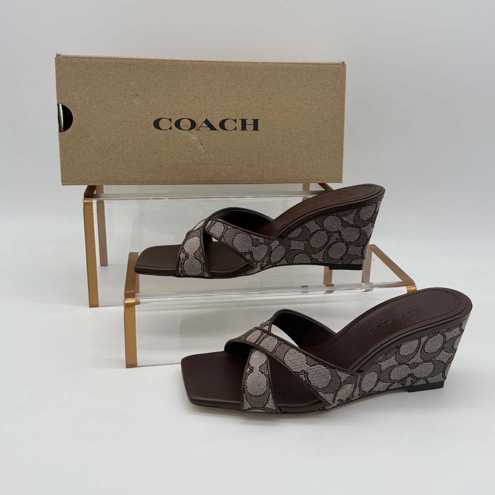 Coach Wedge Sandal In Signature Jacquard Oak Maple Brown